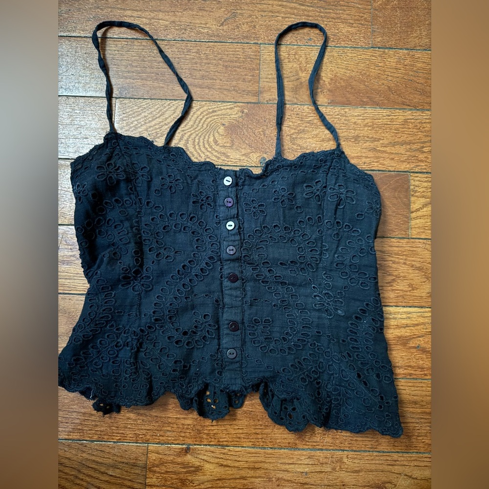 Black Eyelet Button-Front Cami Top